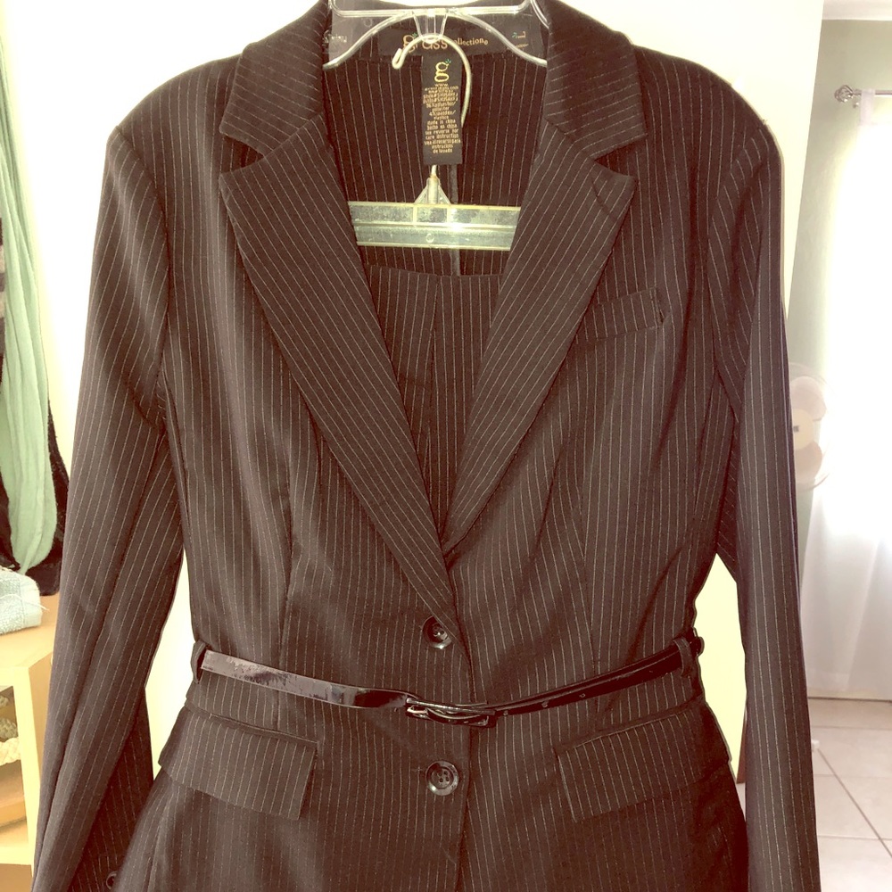 Black Pinstriped Women’s Suit Set (Jacket & Skirt)